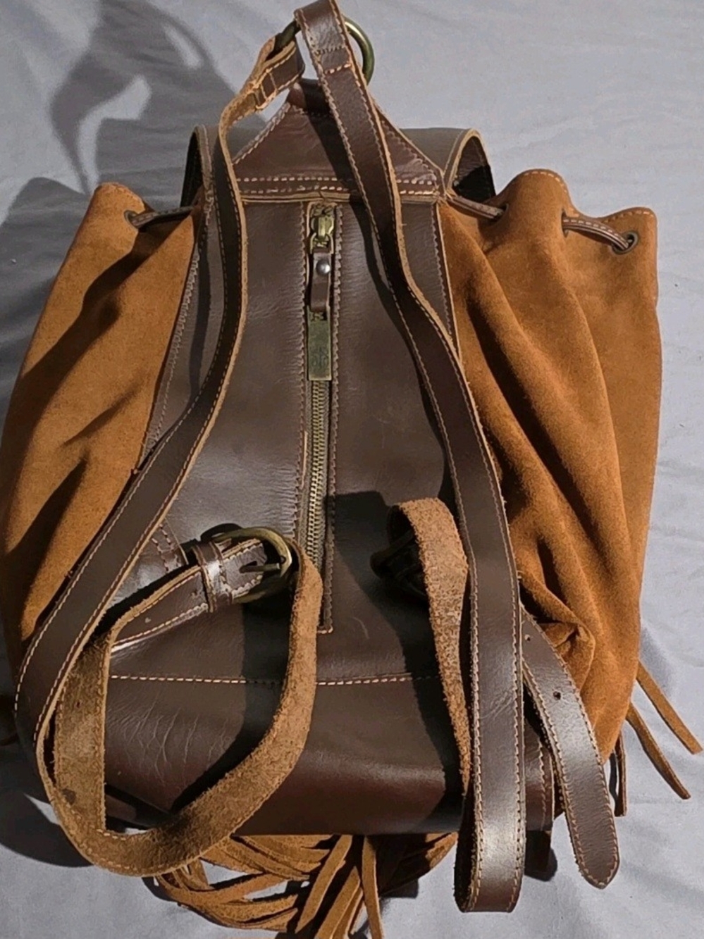 STS Ranchwear Dark Brown Leather Fringe Backpack with Tan Floral Appliqués - Picture 2 of 9